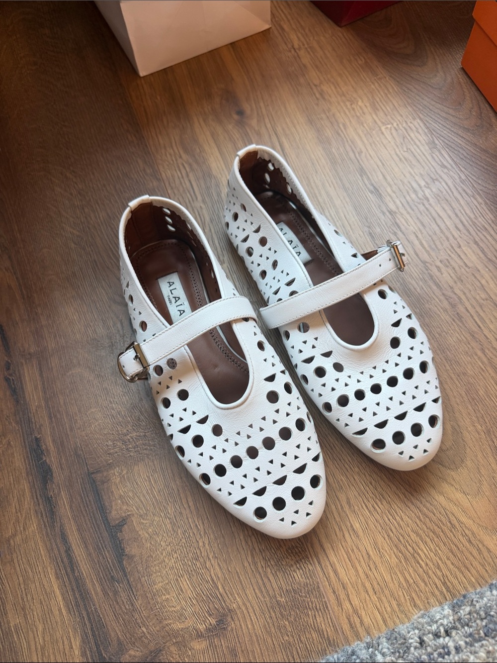 White Perforated Mary Jane Flats Size 36